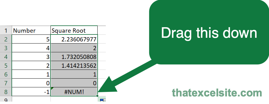 Calculating a Square Root For an Entire Column in Excel