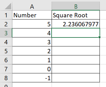 Calculating a Square Root in Excel