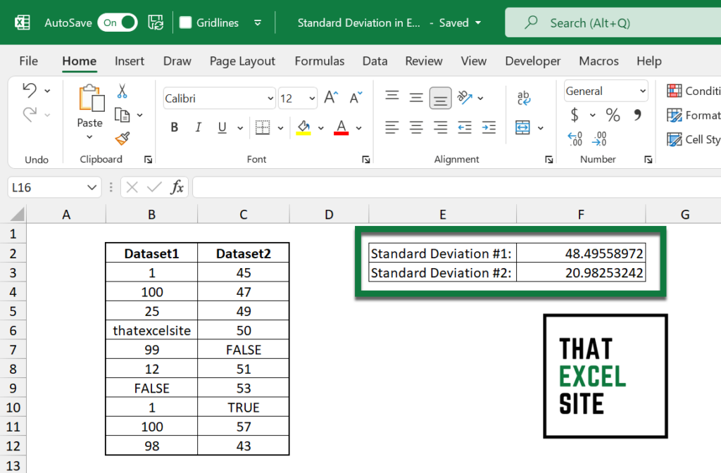 Calculating a Standard Deviation with Text and Logical Values