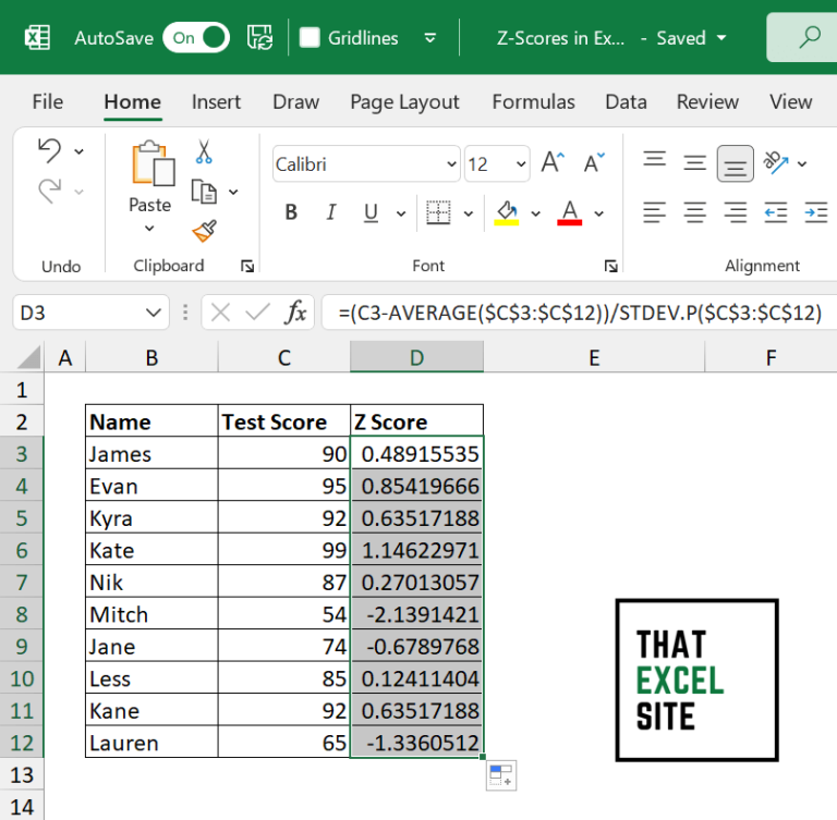 How to Calculate a Z-Score in Excel - That Excel Site