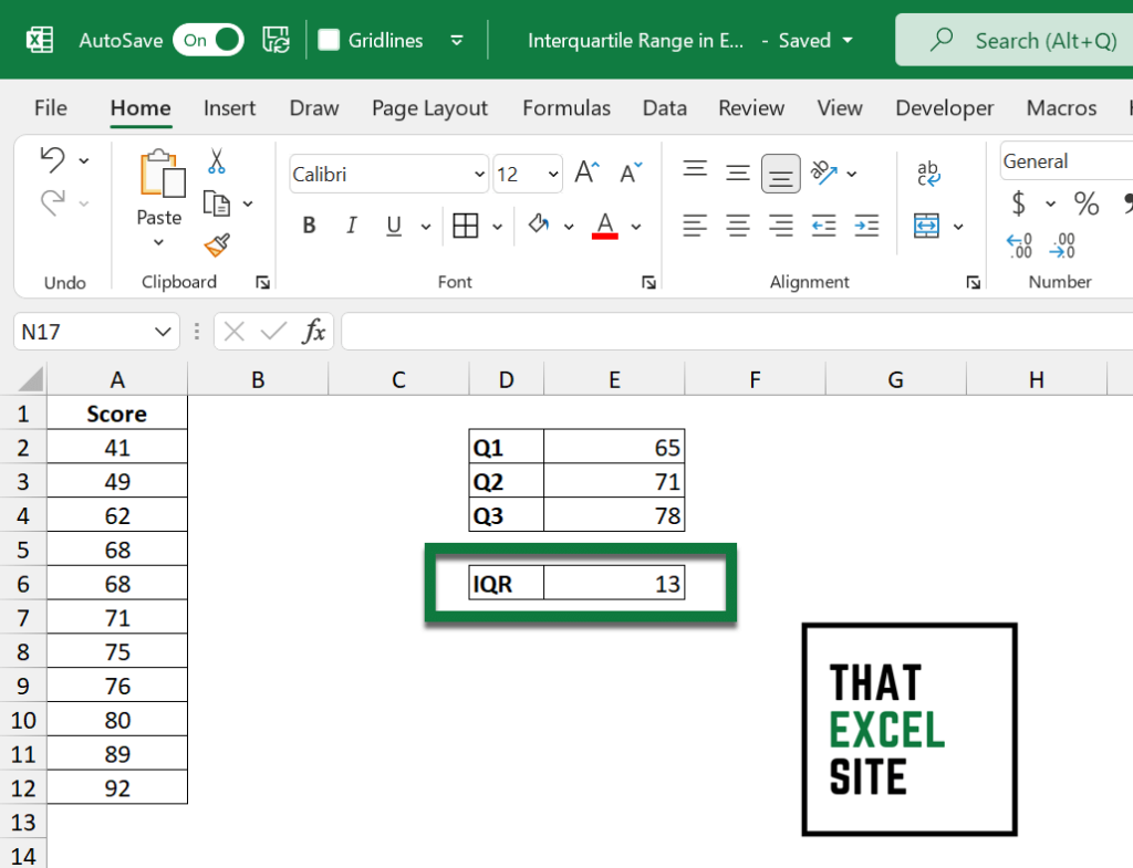 Calculating an interquartile range in Excel