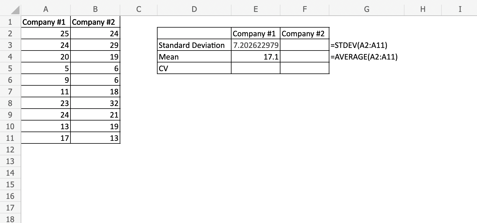 Calculating the Standard Deviation and the Average of a column
