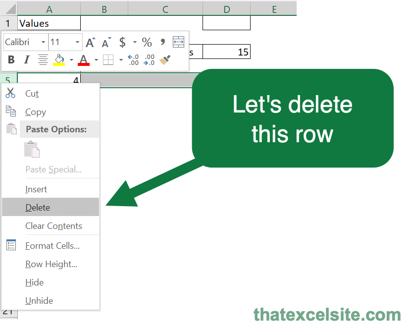 Causing a #REF! error when deleting a row