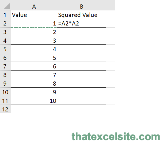 Using Multiplication to Square a Value in Excel