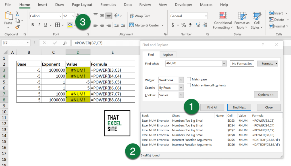 Highlighting all Excel #NUM! errors in an Excel Worksheet