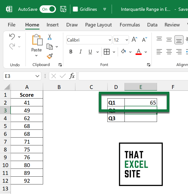 The result of calculating the first quartile