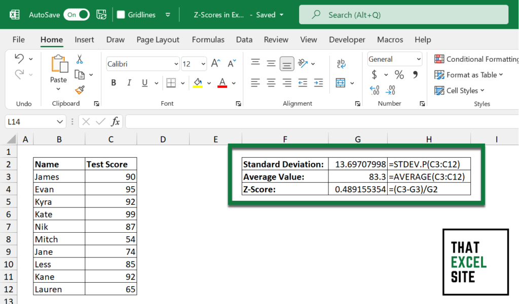 Understanding how to calculate z-scores in Excel