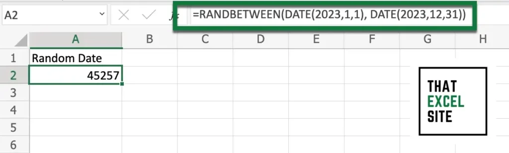 Use the RANDBETWEEN() function to generate a random date between two dates