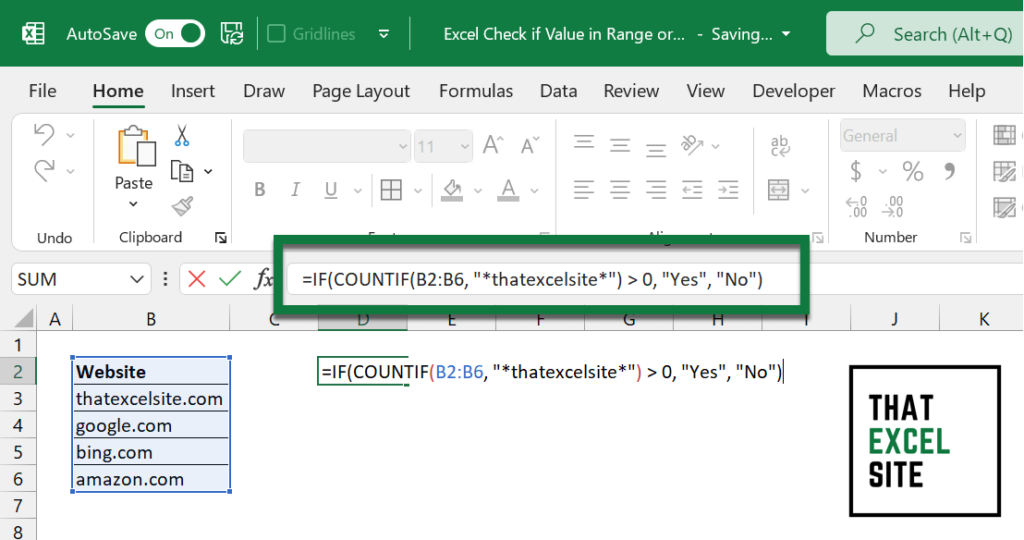 Using COUNTIF() to check if a partial fuzzy value exists in Excel