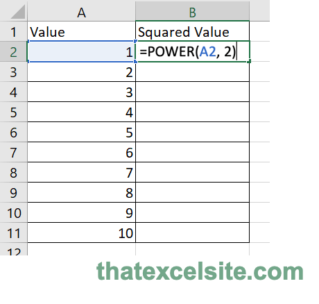 Using the POWER Function to Square a Number in Excel