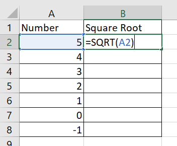 Using the SQRT() Function to Calculate a Square Root in Excel