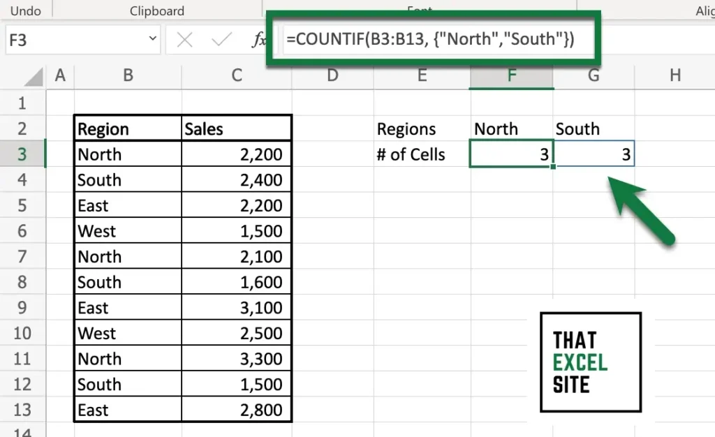 By passing in an array of options, the COUNTIF() function processes using OR logic