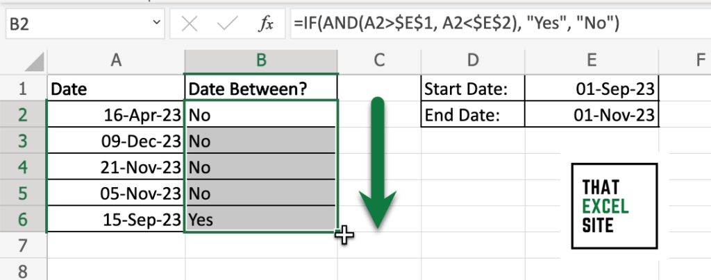 Calculating if all dates exist between two dates in Excel