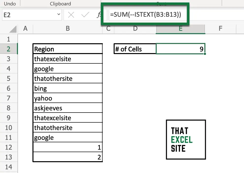 Count Cells That Contain Any Text in Excel