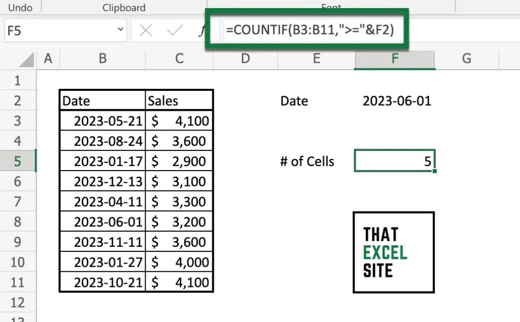 Count cells after a date in Excel