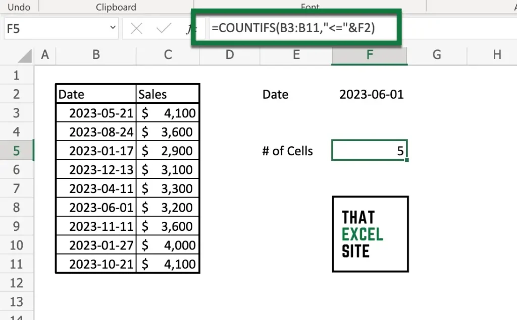 Count cells before a date in Excel