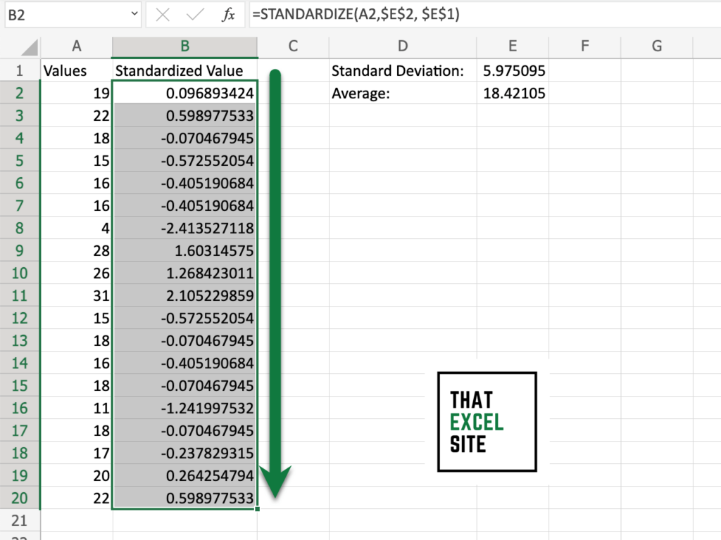 Drag the fill handle all the way down to standardize the entire dataset