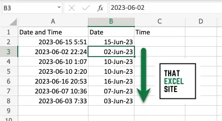 Flash Fill will automatically fill the dates from the date and time in Excel