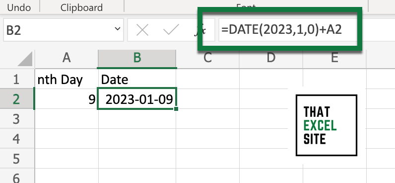 Get the nth day of the year in Excel
