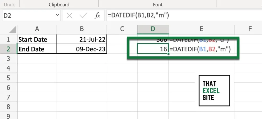 Get the number of months between two dates