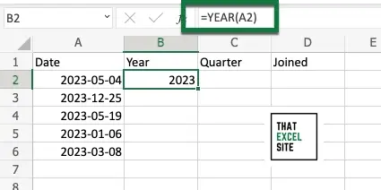 Get the year using the YEAR() function