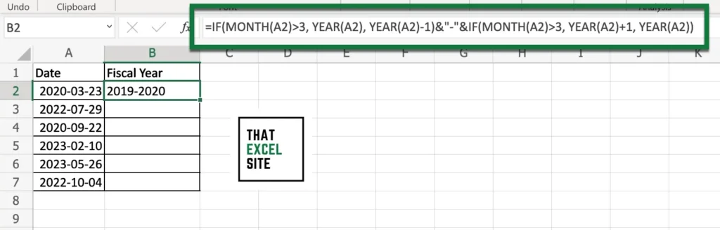 Getting the financial year range from a date in Excel