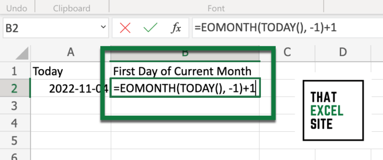 first day of current month excel