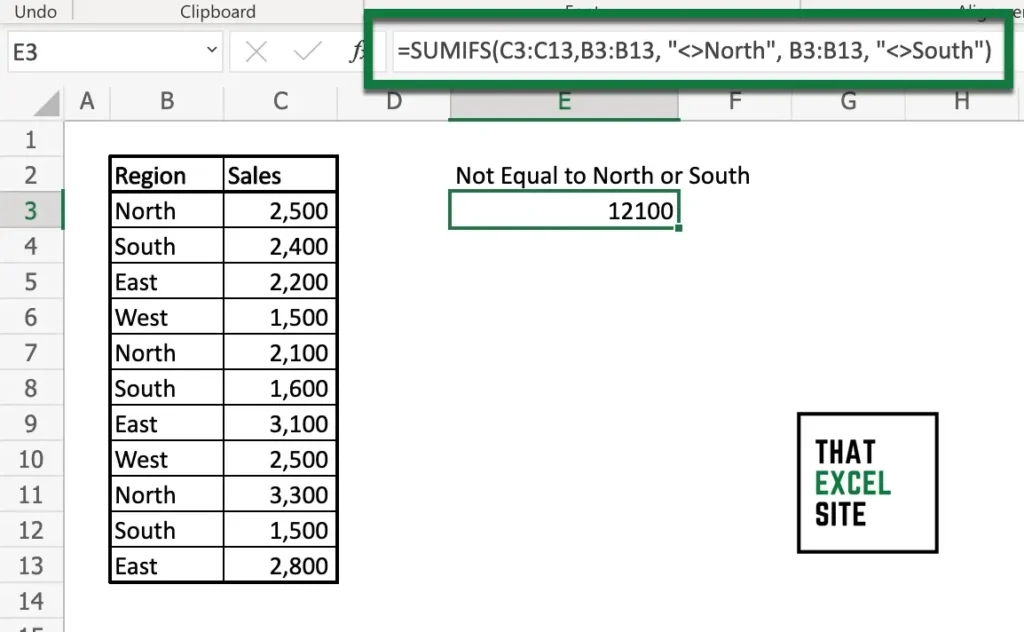 How to Use Excel SUMIF() When Not Equal To Value That Excel Site