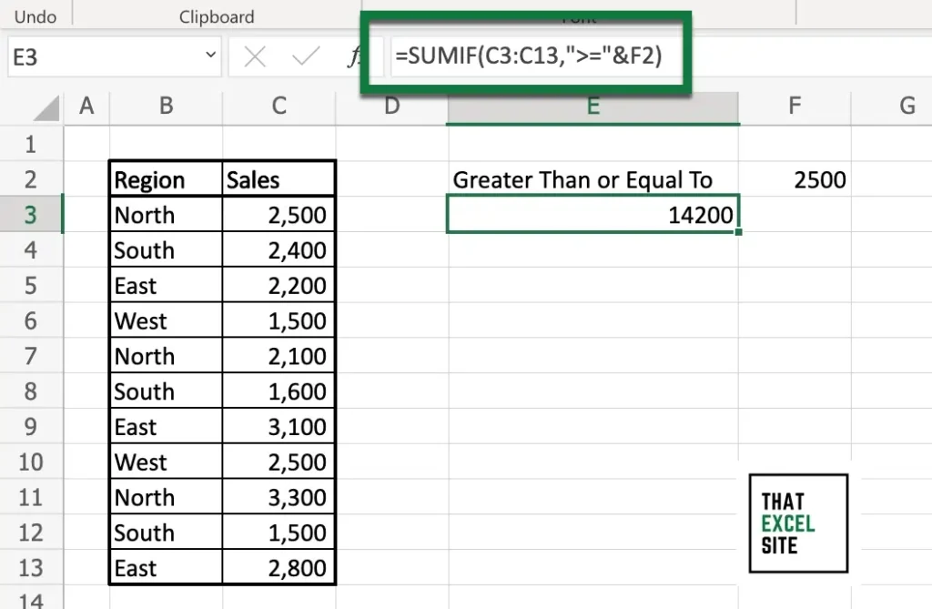 How to Use Excel SUMIF() with Greater Than or Equal To