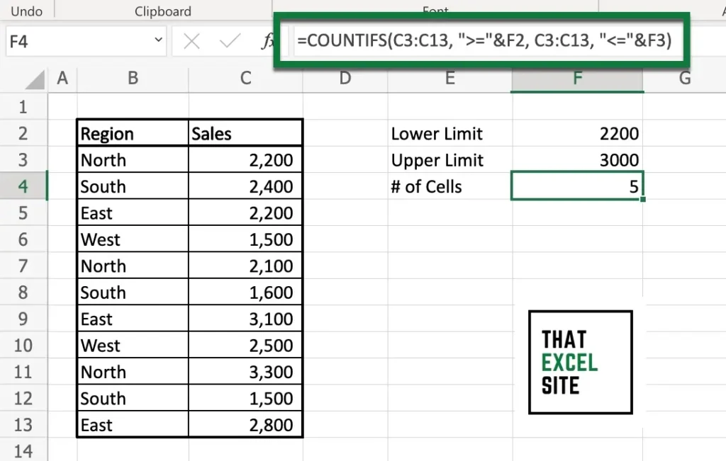 How to count cells that are between two numbers