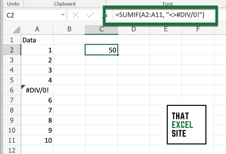 Ignore #DIV0 Error in Excel SUMIF()