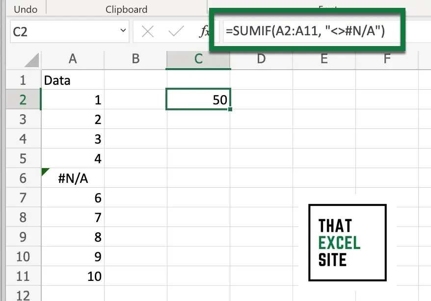 Ignore #NA Error in Excel SUMIF()