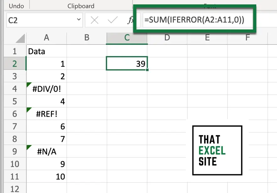 Ignore all Errors in Excel SUMIF()