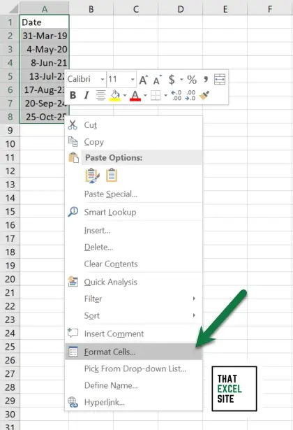 Select the Format Cells menu