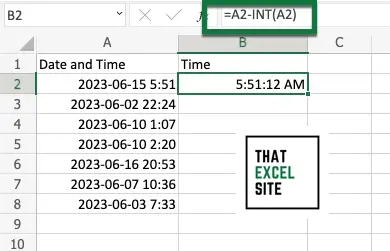 Subtract the integer value from the date time value in Excel