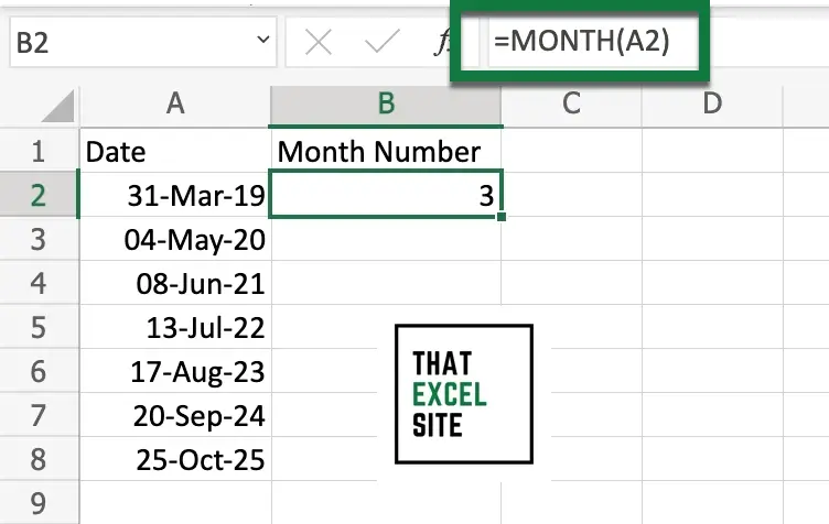 The MONTH() function returns the number of the month
