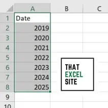 The cells have been formatted to show the full year