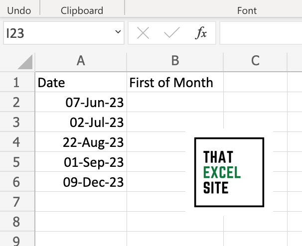 The dataset we're using the get the first day of the month