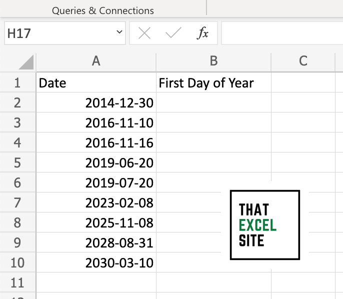 The dataset we're using to calculate the first day of the year