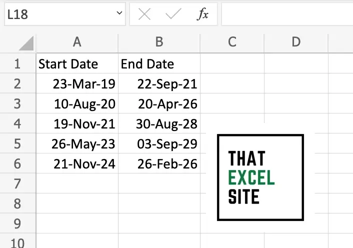 The dataset we're using to calculate the number of years between dates