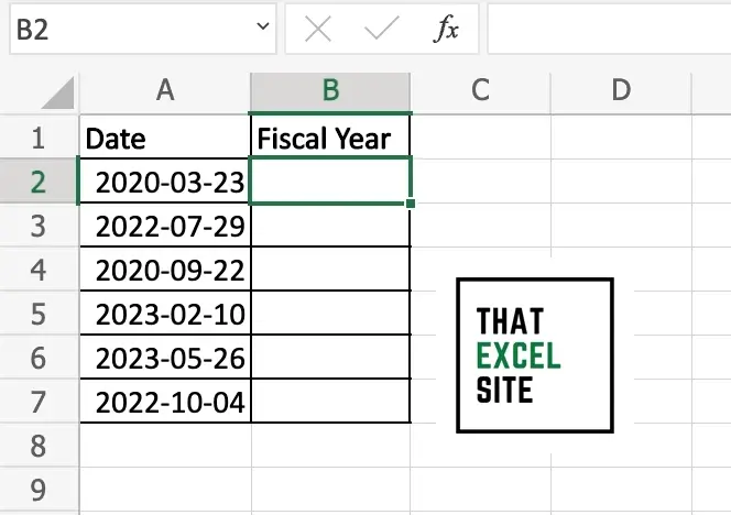 The dataset we're using to get the financial year in Excel