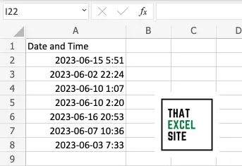 The dataset we're using to separate date and time in Excel