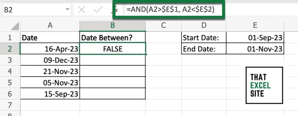 How to Check if a Date Is Between Two Dates in Excel - That Excel Site