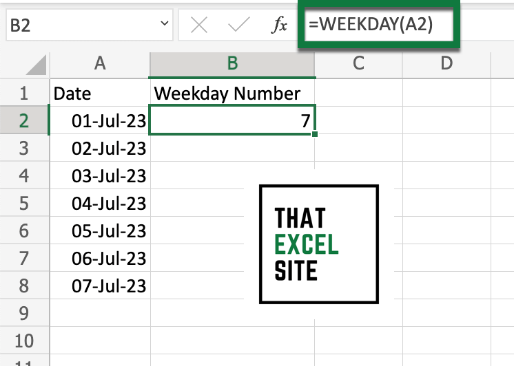 Use the weekday function to calculate the weekday number