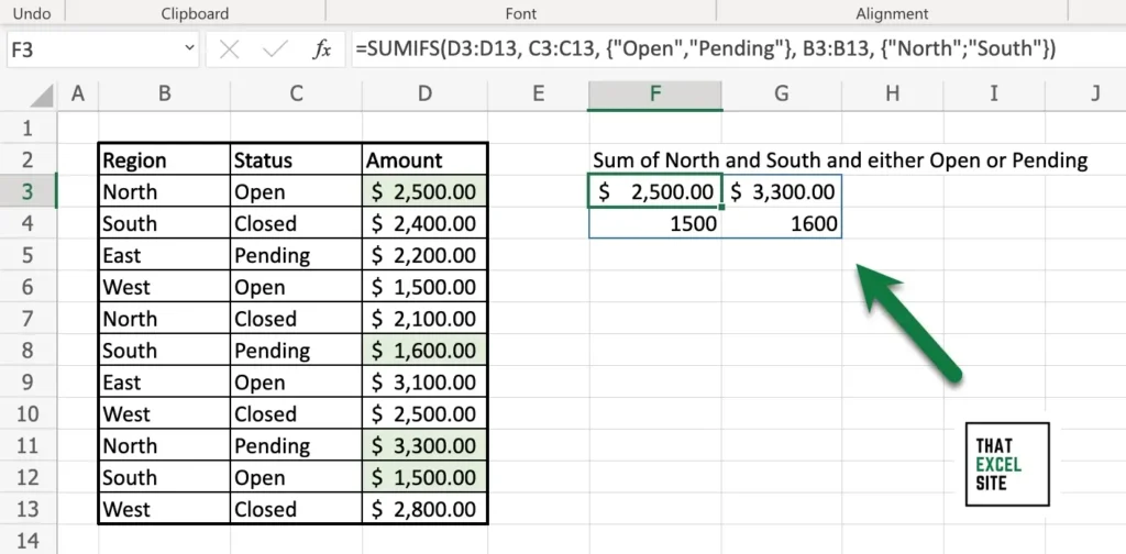 Using Excel SUMIFS() with Multiple OR Criteria returns a multi-dimensional array