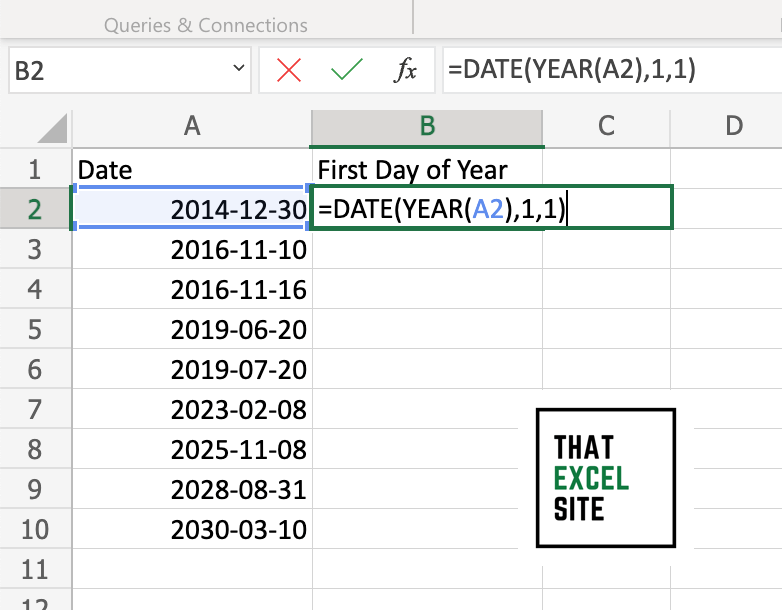 Using the DATE() and YEAR() Functions to Get the First Day of the Year