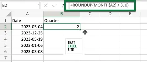 Using the MONTH() and ROUNDUP() Functions to Calculate a Quarter in Excel