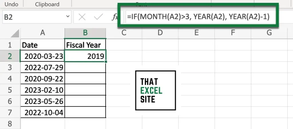 Using the MONTH() and YEAR() Functions to Get the Fiscal Year in Excel