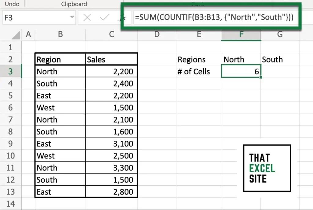 Wrapping the SUM() function around an array returns the COUNTIF with OR Logic